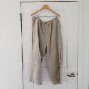 Eileen Fisher Linen Pull On Pants Elastic Neutral Minimalist